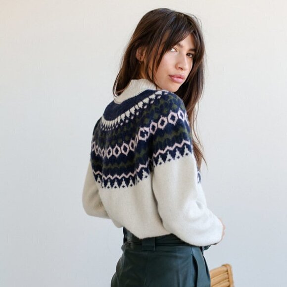 JUST Female Ridari Knit Fair Isle Mock Neck Wool Jumper Sweater Pullover - Picture 3 of 8